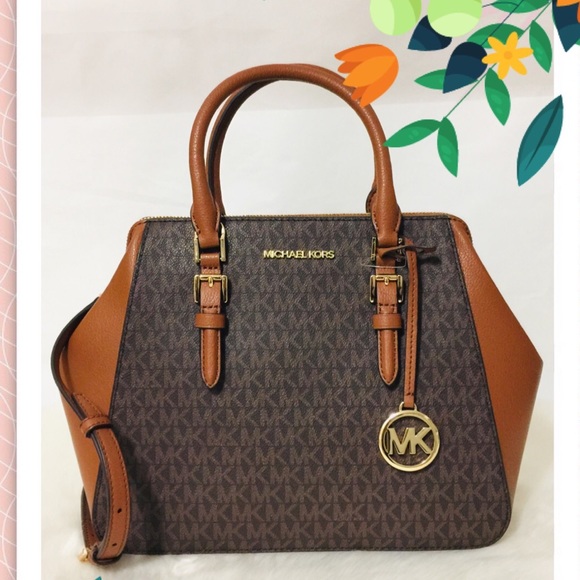 NWT Michael Kors Charlotte Brown large Satchel Bag - Picture 6 of 15